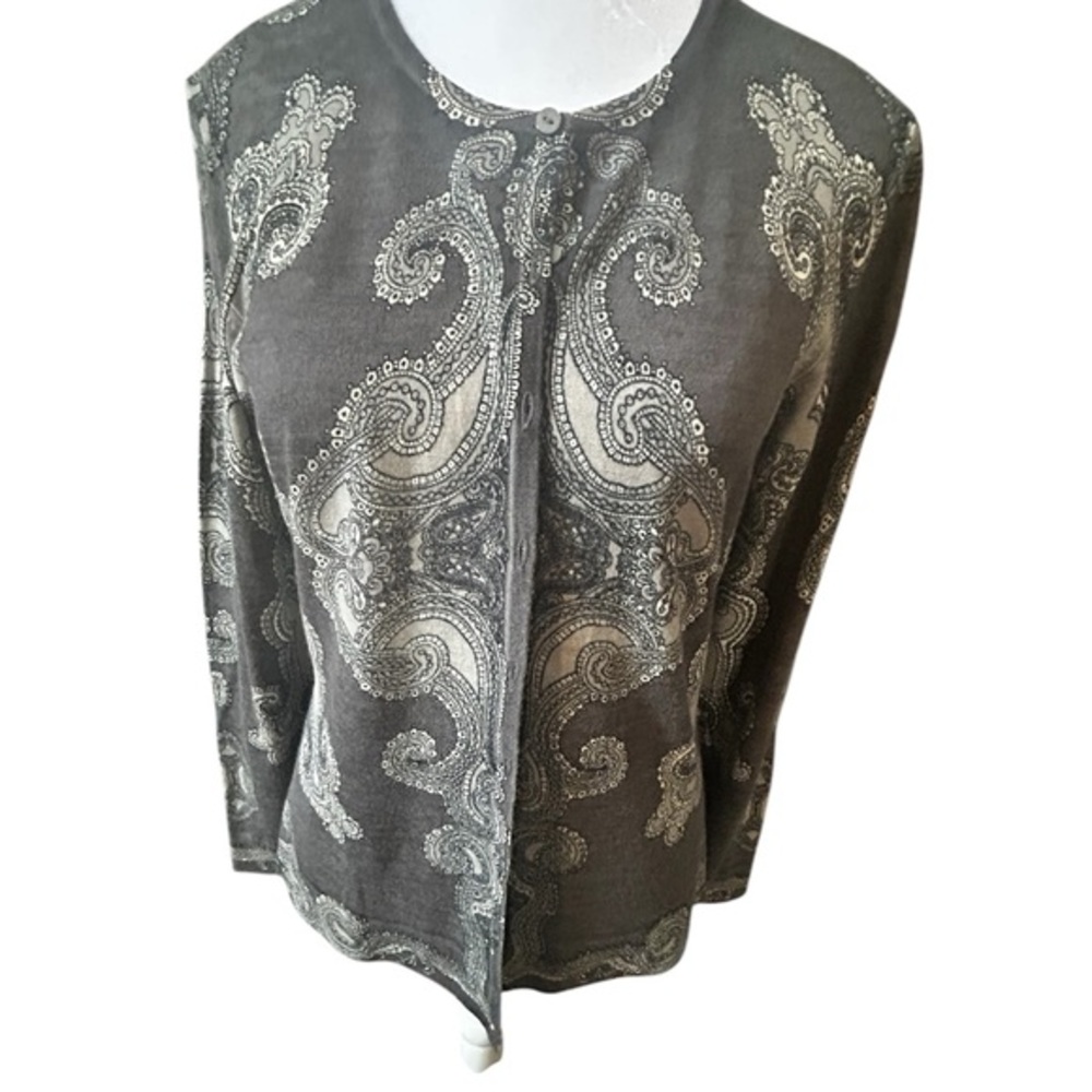 BELFORD  lightweight merino wool Gray Paisley Cardigan- size L